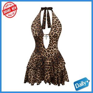 Plus Size Halter Dress Backless Deep V Ruffle Mini Gothic Y2K